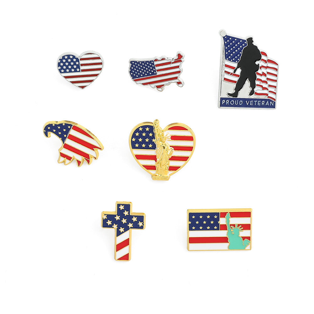 American Flag Series Gold M Badge Independence Day Alloy Brooch