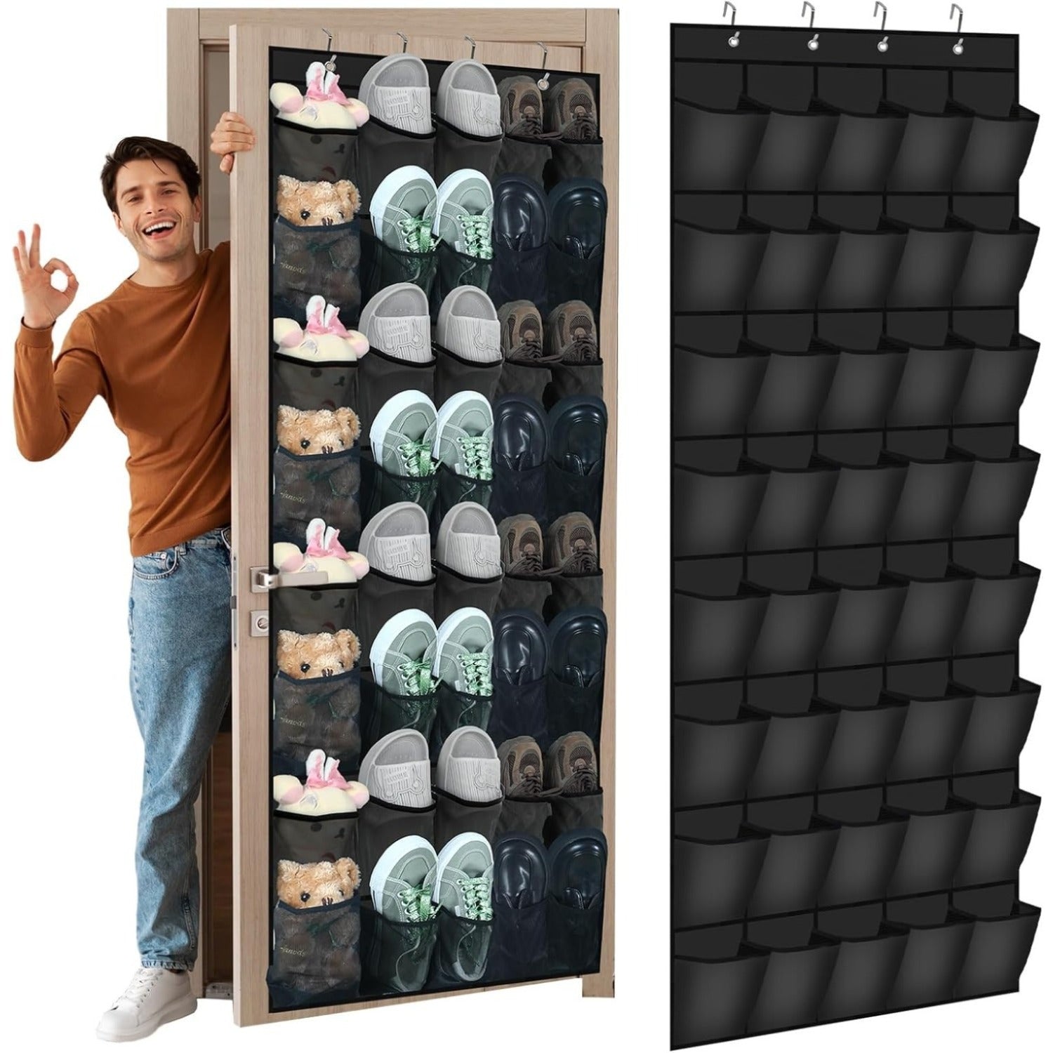 40-Pocket Over The Door Shoe Organizer | Large Mesh Hanging Rack with Nonslip Design | Gray Behind Door Storage for Closet, Dorm Room & College | Space-Saving Solution for Back to School & Classroom Organization, Shoe Storage