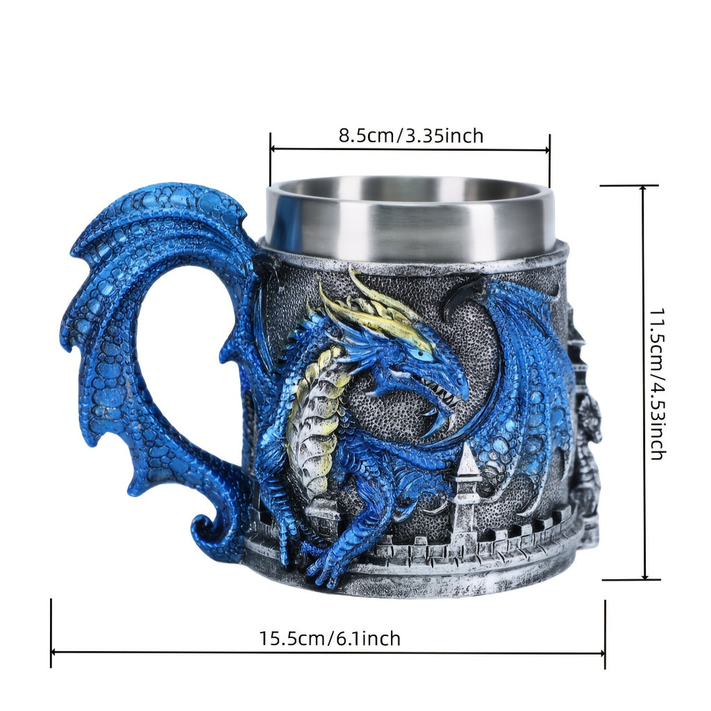 15.2oz Insulated Stainless Steel Dragon-Shaped Coffee Mug - 1pc Reusable Cup with Polka Dots - Hand Wash Only, Ideal for Christmas, Halloween, Easter, Hanukkah, Thanksgiving Gifts