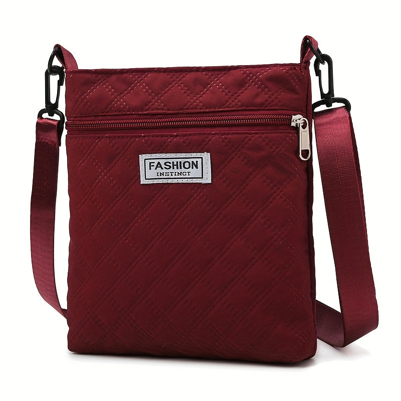 Perfect Lily Women'S Vintage Quilted Shoulder Bag - Adjustable Strap, Lightweight Nylon Crossbody with Zipper Closure, Multiple Compartments for Daily Commute, Shopping & Gym, White with Red Accents, Crossbody Purse, Everyday