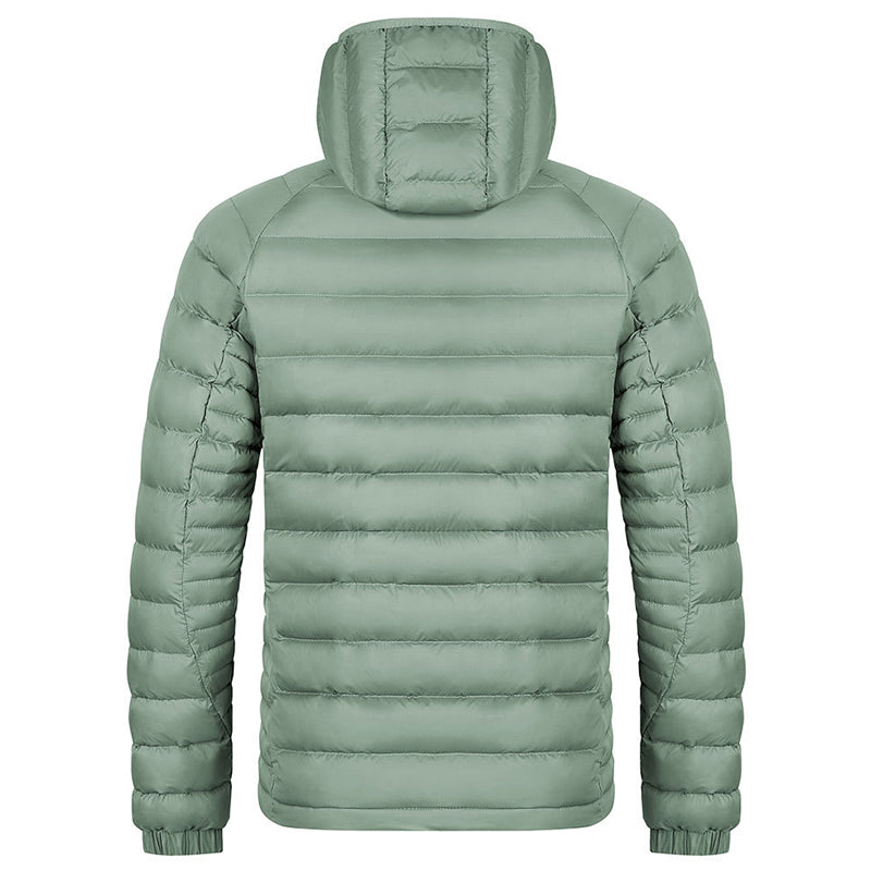 Winter Lightweight Hooded Coat With Pockets Fashion Warm Portable Zipper Jacket For Men Clothing Solid Color Outerwear Tops