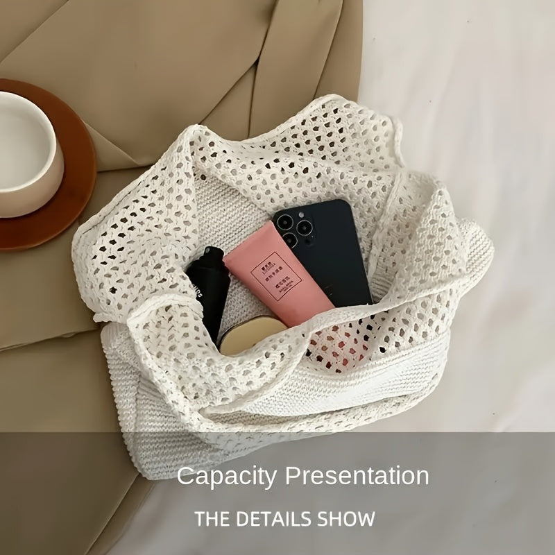 [1pc Vintage Tote Bag] 1pc Lightweight Vintage Polyester Tote Bag for Women - Beige, Open Top Shoulder Bag, Spacious, Durable, Minimalist Chic Design, Beach, Travel, Shopping, Retro Aesthetic, Sturdy Construction, Versatile C