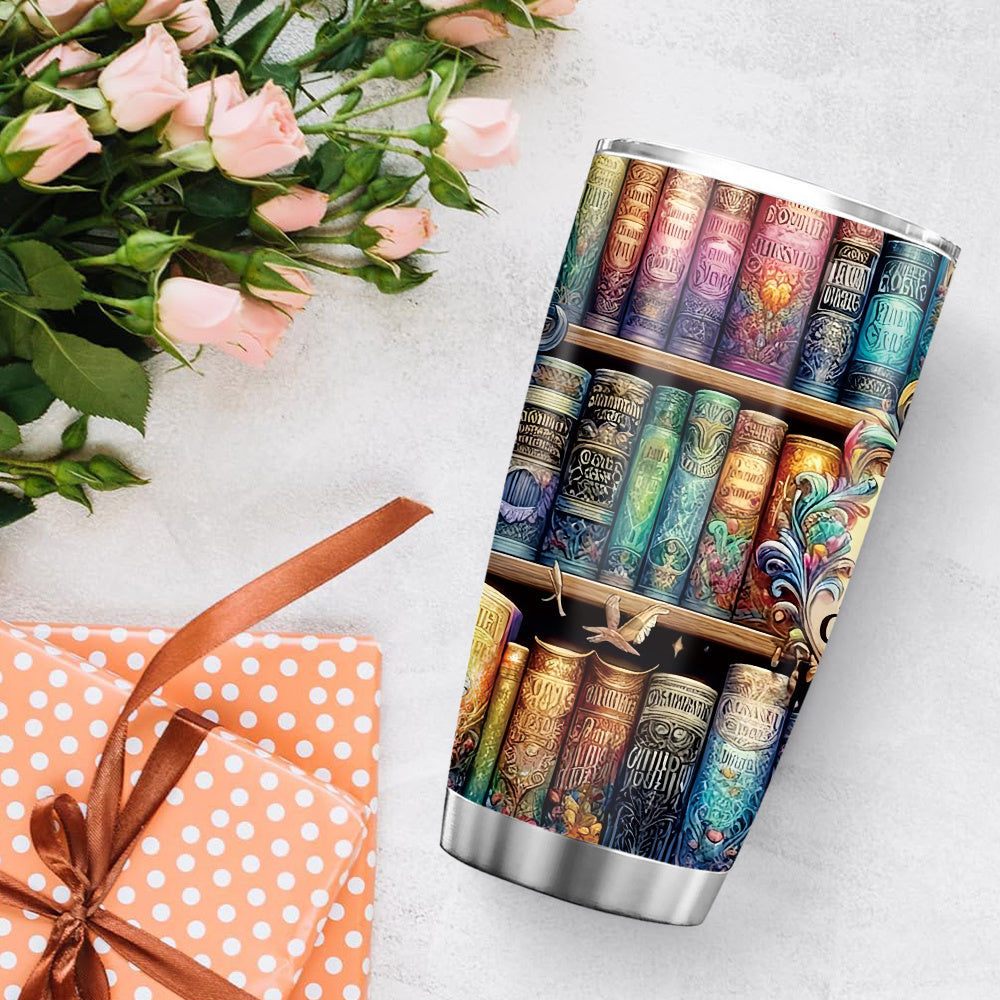 1pc Contemporary Metal Book Lovers Travel Mug, 20oz Stainless Steel Library Design Tumbler, Universal Holiday Gift for Readers, No Electricity or Feathers Required