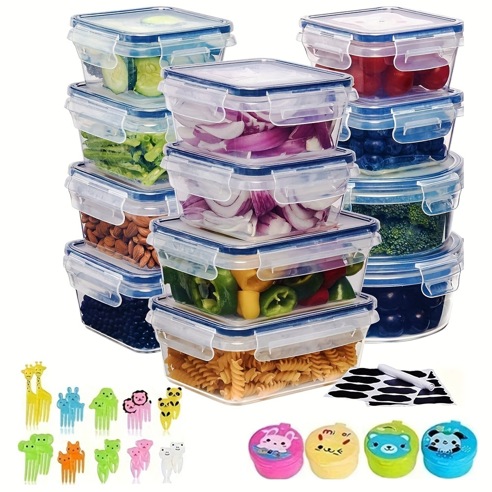 48pcs luxury food storage container set of high quality - sealed design, BPA free, easy to fasten lid, stackable microwave safe - including 24 containers, 24 lids, free labels, and kitchen storage marker pen