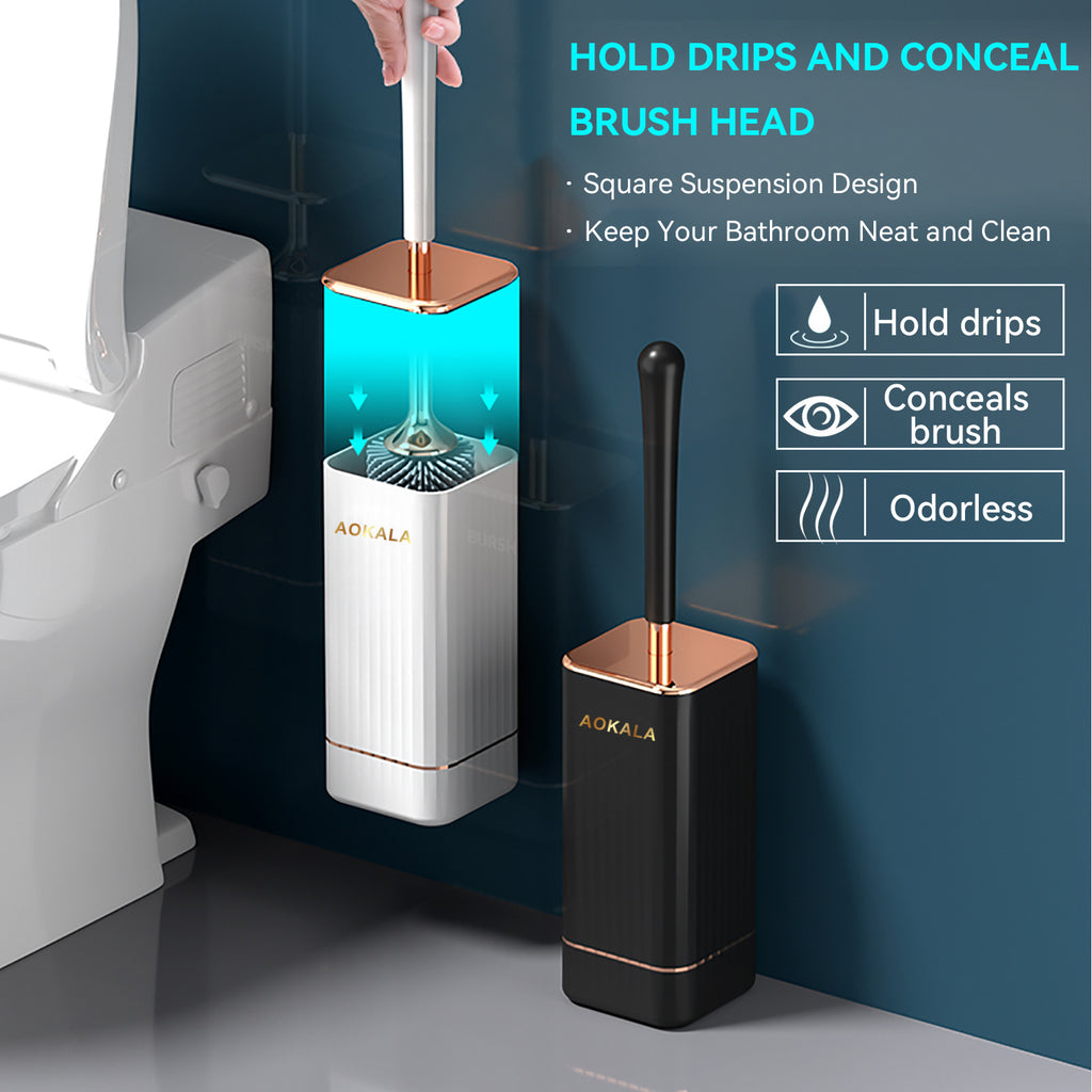 Aokala Toilet Brush And Holder, Elegant Toilet Bowl Brush Set with Ergonomic Long Handle, Modern Bathroom Decor Cleaning Accessories, Durable, Deep Cleaning Christmas Gifts/Halloween Gifts! - Black & White
