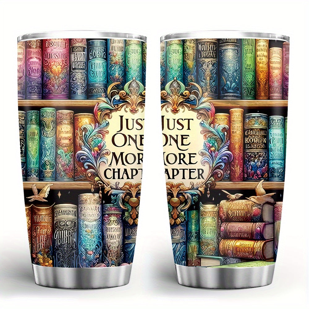1pc Contemporary Metal Book Lovers Travel Mug, 20oz Stainless Steel Library Design Tumbler, Universal Holiday Gift for Readers, No Electricity or Feathers Required