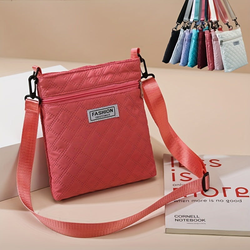 Perfect Lily Women'S Vintage Quilted Shoulder Bag - Adjustable Strap, Lightweight Nylon Crossbody with Zipper Closure, Multiple Compartments for Daily Commute, Shopping & Gym, White with Red Accents, Crossbody Purse, Everyday