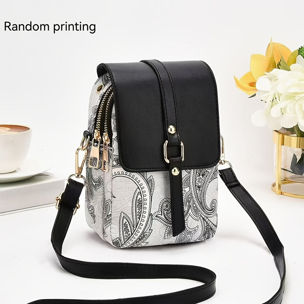 2024 New High-end Light Luxury Print Mini Single Shoulder Crossbody Bag - Small Multi-layer Mobile Phone Bag for Women - Versatile Practical Color