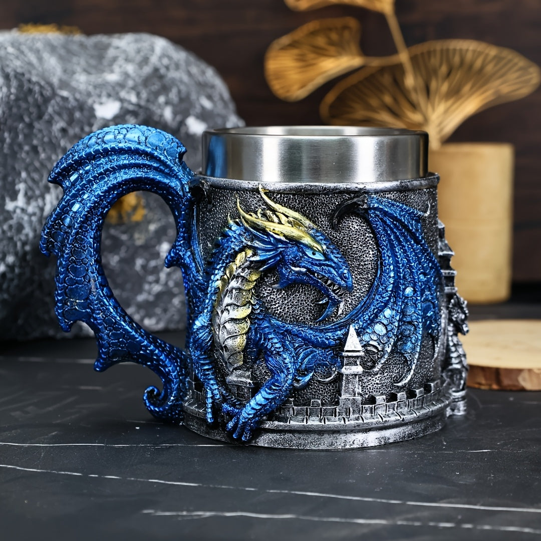 15.2oz Insulated Stainless Steel Dragon-Shaped Coffee Mug - 1pc Reusable Cup with Polka Dots - Hand Wash Only, Ideal for Christmas, Halloween, Easter, Hanukkah, Thanksgiving Gifts