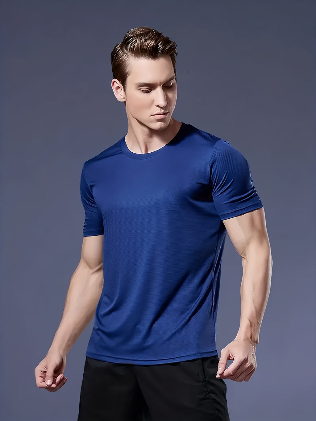 5pcs Yunte Men's Athletic T-Shirts in Maroon, Navy, Gray, Black, & Dark Blue - Quick-Dry, Breathable, Sweat-Wicking Fabric for Gym, Running & Fitness - Lightweight, Comfortable Short Sleeve Crew Neck Tops, Gym Clothes