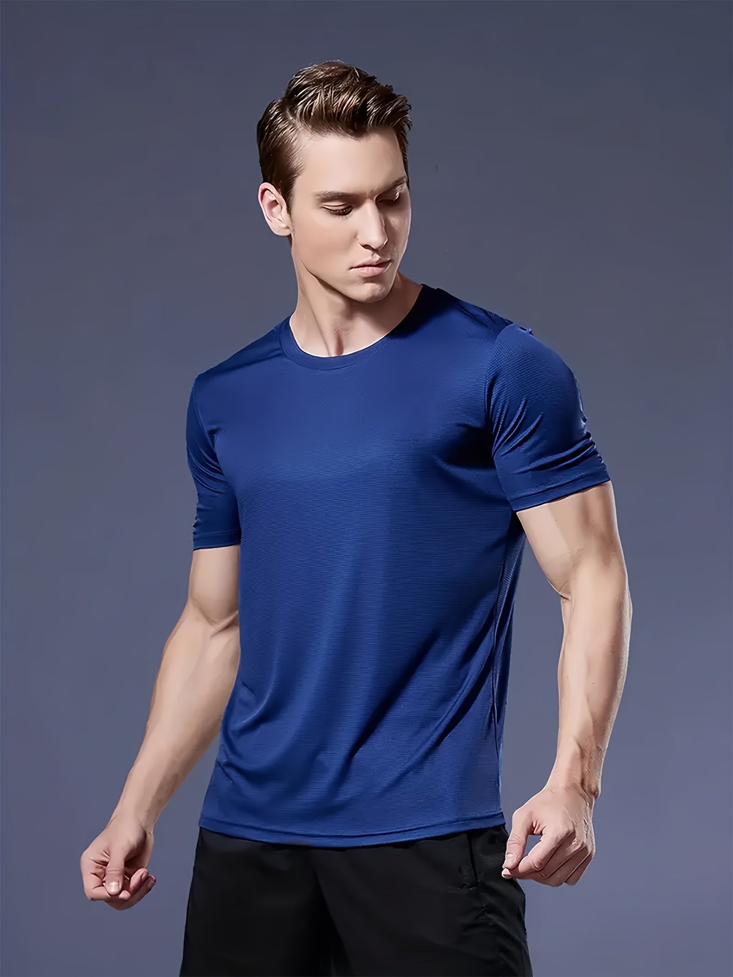5pcs Yunte Men's Athletic T-Shirts in Maroon, Navy, Gray, Black, & Dark Blue - Quick-Dry, Breathable, Sweat-Wicking Fabric for Gym, Running & Fitness - Lightweight, Comfortable Short Sleeve Crew Neck Tops, Gym Clothes
