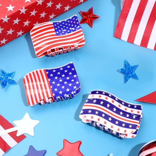 3Pcs American Flag Shaped Claw Clips USA Patriotic 4th Of July Design Hair Accessories Red White And Blue Hair Clips For Independence Day Veterans' Day -Give A Family Hair Clip As A Gift
