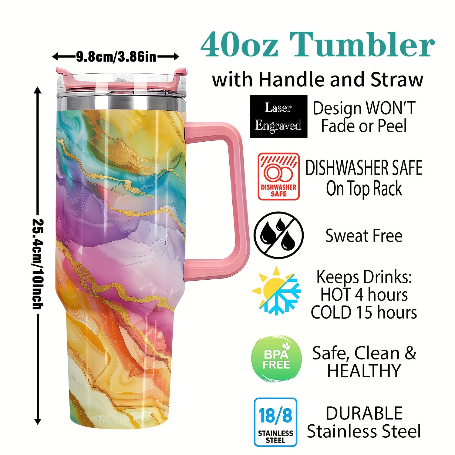 40oz MISVAN Stainless Steel Tumbler with Sliding Lid – Vibrant Gradient Color Pattern, BPA-Free, Break-Resistant, Reusable Oval Cup for Hot & Cold Beverages, Perfect Gift for Easter, Hanukkah, Arbor Day, Thanksgiving, and M