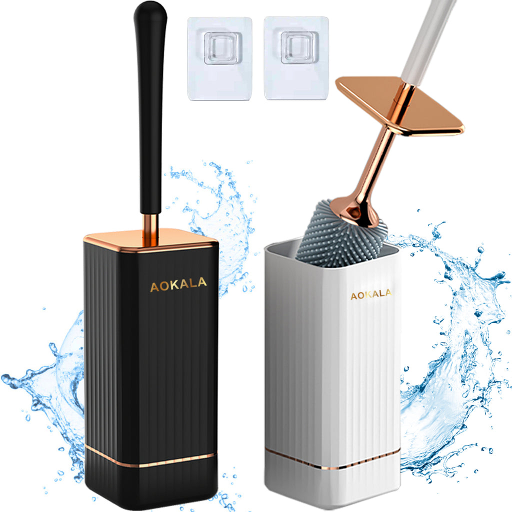 Aokala Toilet Brush And Holder, Elegant Toilet Bowl Brush Set with Ergonomic Long Handle, Modern Bathroom Decor Cleaning Accessories, Durable, Deep Cleaning Christmas Gifts/Halloween Gifts! - Black & White