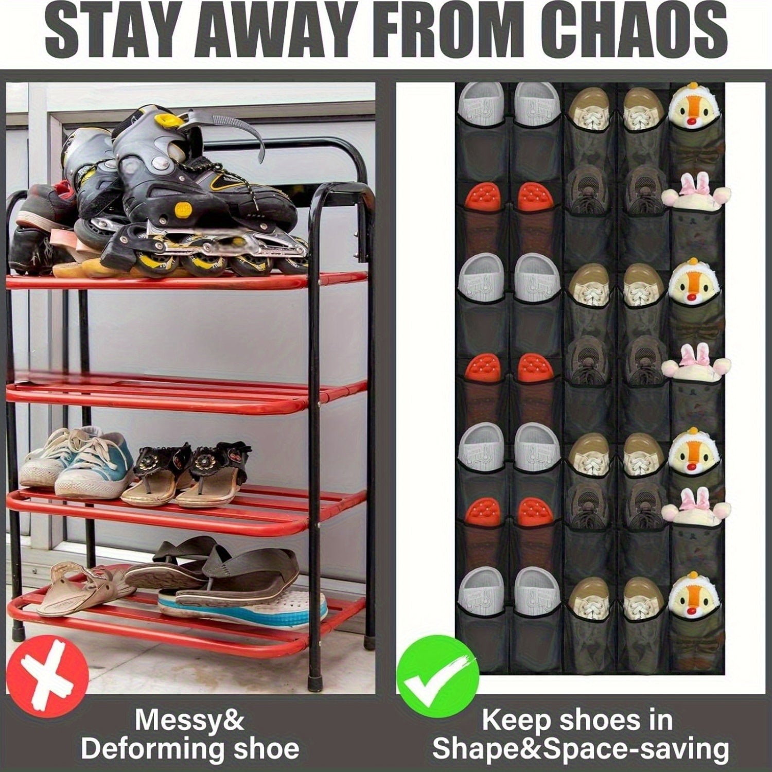 40-Pocket Over The Door Shoe Organizer | Large Mesh Hanging Rack with Nonslip Design | Gray Behind Door Storage for Closet, Dorm Room & College | Space-Saving Solution for Back to School & Classroom Organization, Shoe Storage