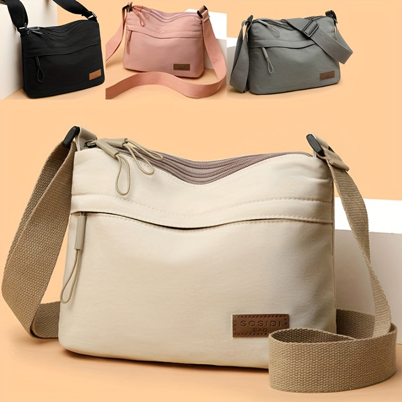 Women's Minimalist Nylon Crossbody Bag - Multi-Functional Adjustable Strap, Zipper Closure & Spacious Interior for Casual & Professional Use - Durable Polyester Lining - Grey/Beige/Pink/Black, Stylish Accessory, Sturdy Constr