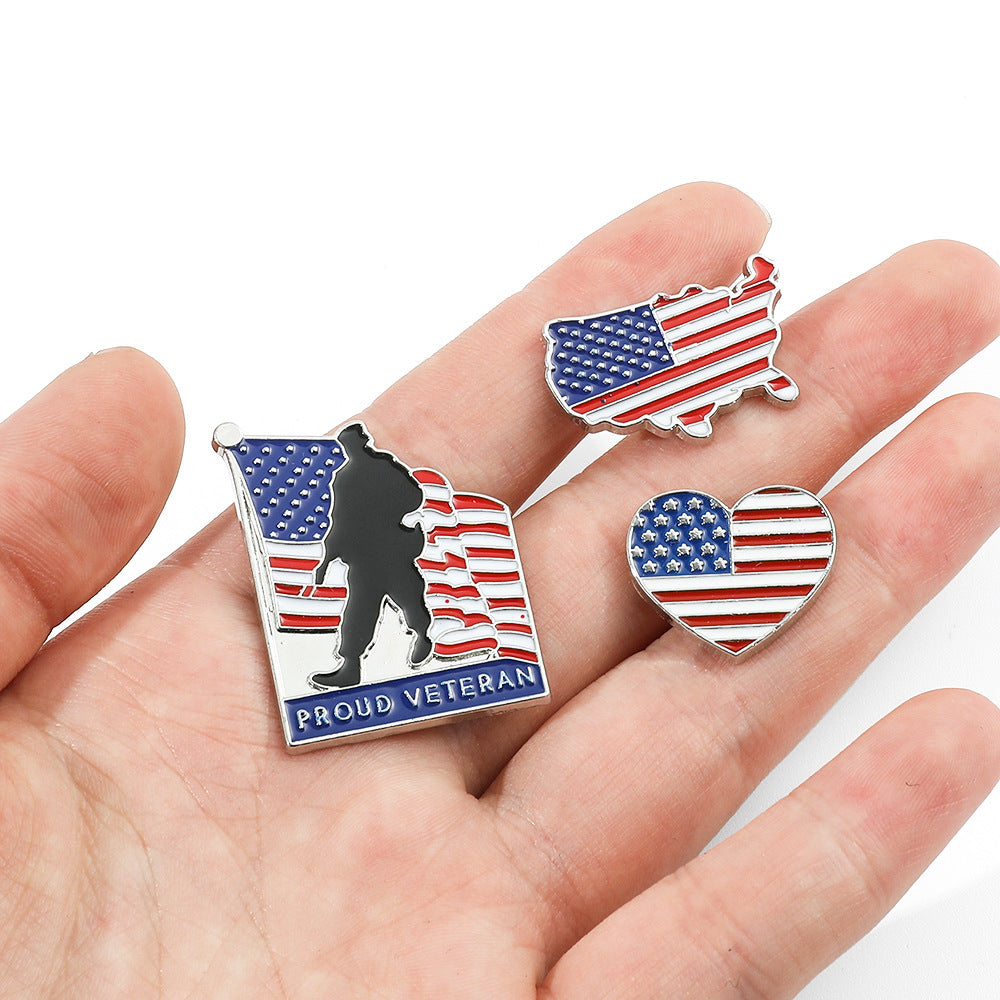 American Flag Series Gold M Badge Independence Day Alloy Brooch