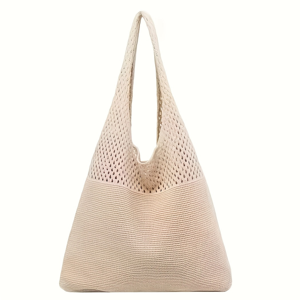 [1pc Vintage Tote Bag] 1pc Lightweight Vintage Polyester Tote Bag for Women - Beige, Open Top Shoulder Bag, Spacious, Durable, Minimalist Chic Design, Beach, Travel, Shopping, Retro Aesthetic, Sturdy Construction, Versatile C