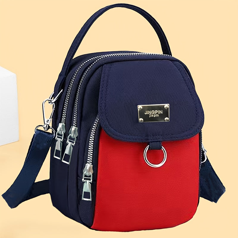 Lingzi Kangaroo Unisex Square Crossbody Bag - Adjustable Strap, Golden-Tone Hardware & Kangaroo Logo, Navy/Red/Black Casual Handbag for Men & Women, Compact Shoulder Purse for Phone, Wallet, Keys (Zipper Direction Varies)