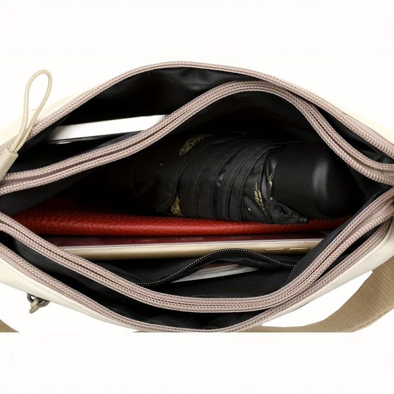 Women's Minimalist Nylon Crossbody Bag - Multi-Functional Adjustable Strap, Zipper Closure & Spacious Interior for Casual & Professional Use - Durable Polyester Lining - Grey/Beige/Pink/Black, Stylish Accessory, Sturdy Constr