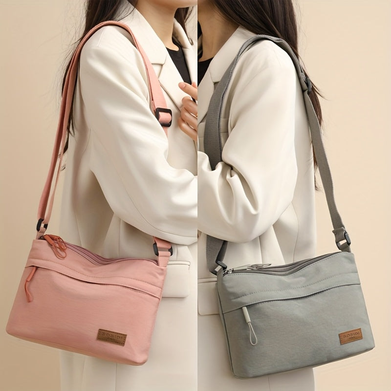 Women's Minimalist Nylon Crossbody Bag - Multi-Functional Adjustable Strap, Zipper Closure & Spacious Interior for Casual & Professional Use - Durable Polyester Lining - Grey/Beige/Pink/Black, Stylish Accessory, Sturdy Constr