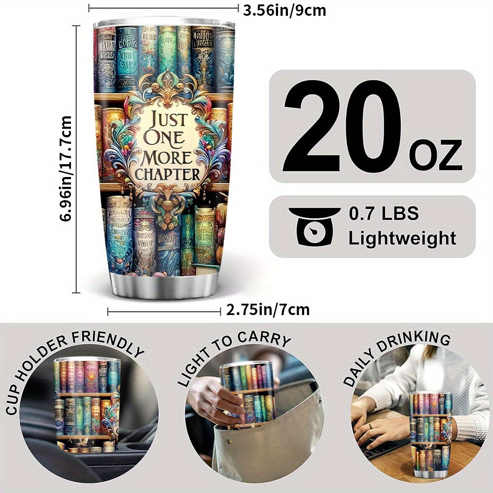 1pc Contemporary Metal Book Lovers Travel Mug, 20oz Stainless Steel Library Design Tumbler, Universal Holiday Gift for Readers, No Electricity or Feathers Required
