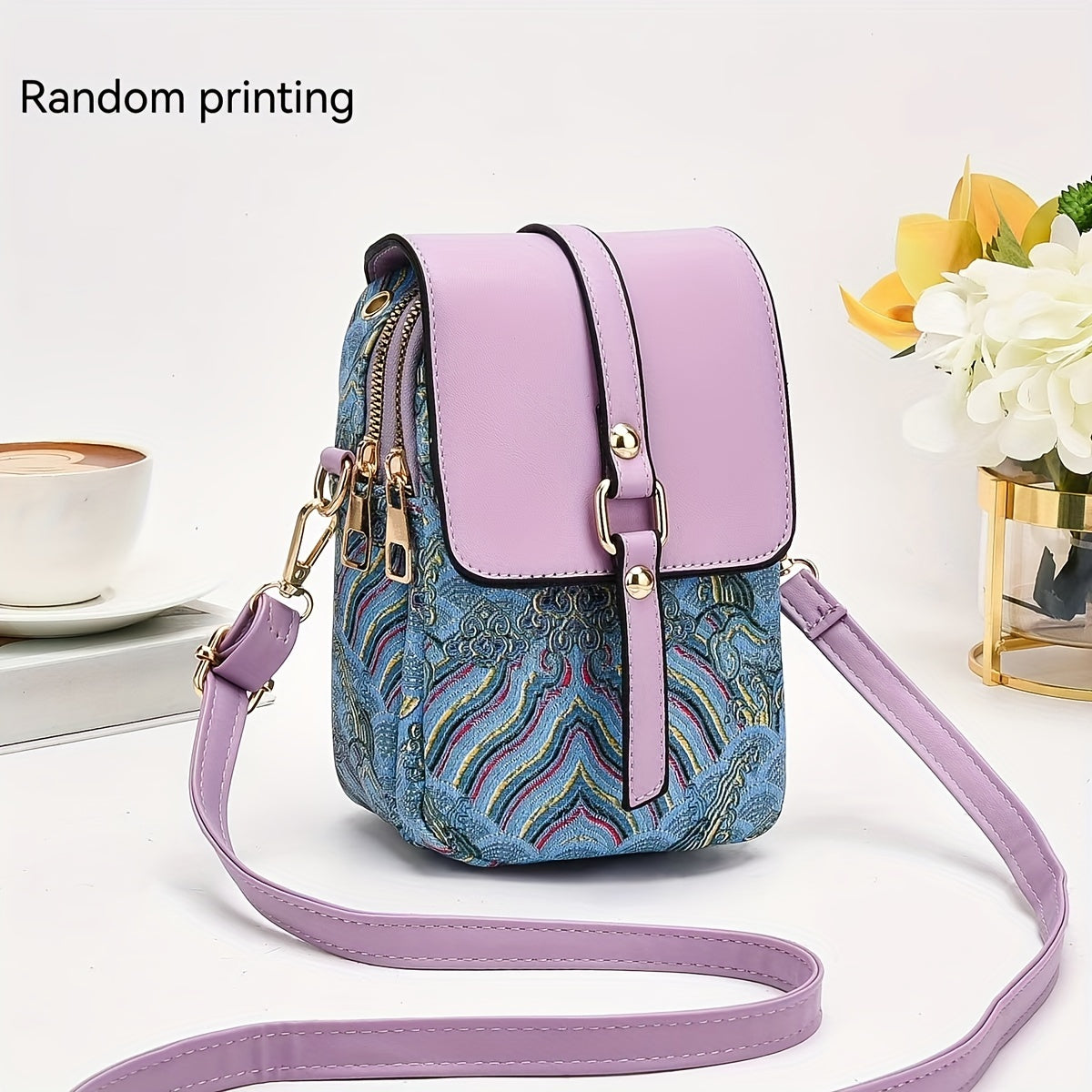 2024 New High-end Light Luxury Print Mini Single Shoulder Crossbody Bag - Small Multi-layer Mobile Phone Bag for Women - Versatile Practical Color