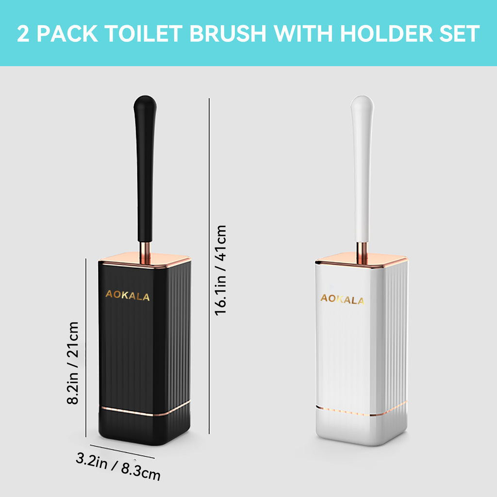 Aokala Toilet Brush And Holder, Elegant Toilet Bowl Brush Set with Ergonomic Long Handle, Modern Bathroom Decor Cleaning Accessories, Durable, Deep Cleaning Christmas Gifts/Halloween Gifts! - Black & White