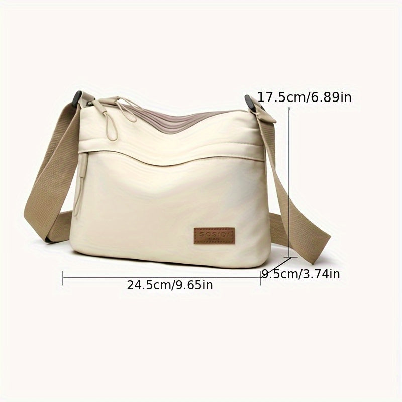 Women's Minimalist Nylon Crossbody Bag - Multi-Functional Adjustable Strap, Zipper Closure & Spacious Interior for Casual & Professional Use - Durable Polyester Lining - Grey/Beige/Pink/Black, Stylish Accessory, Sturdy Constr