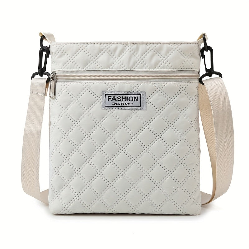 Perfect Lily Women'S Vintage Quilted Shoulder Bag - Adjustable Strap, Lightweight Nylon Crossbody with Zipper Closure, Multiple Compartments for Daily Commute, Shopping & Gym, White with Red Accents, Crossbody Purse, Everyday
