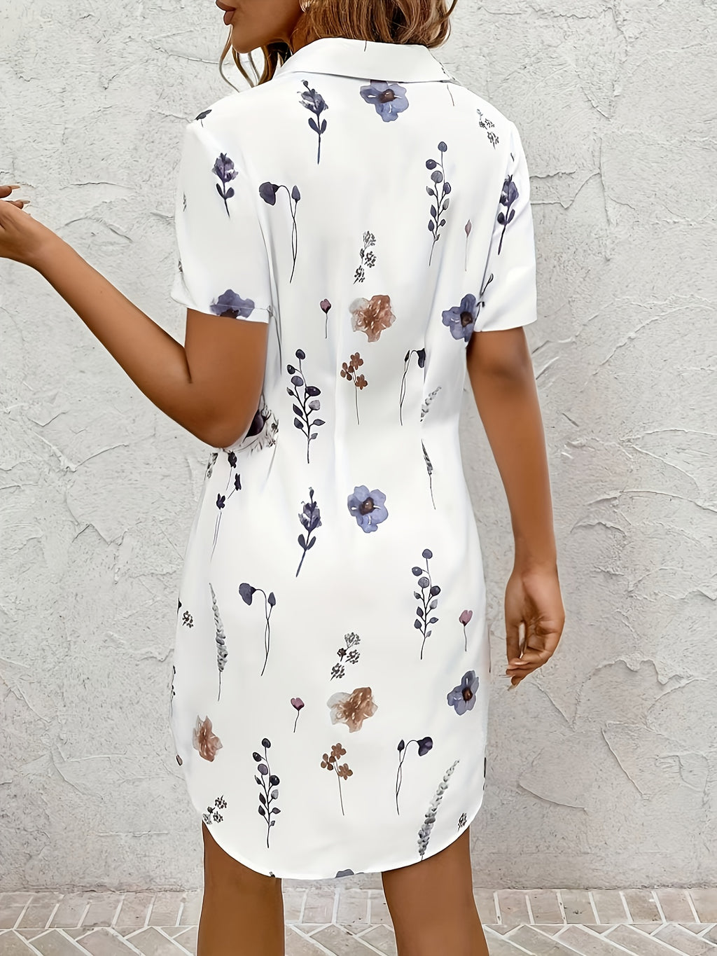 Chic Floral Print Short Sleeve Dress - Elegant Casual Spring, Summer, Autumn Women's Shirt Dress