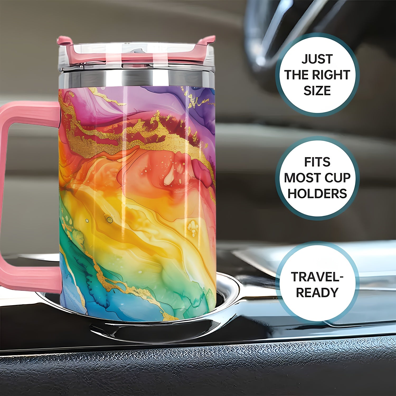 40oz MISVAN Stainless Steel Tumbler with Sliding Lid – Vibrant Gradient Color Pattern, BPA-Free, Break-Resistant, Reusable Oval Cup for Hot & Cold Beverages, Perfect Gift for Easter, Hanukkah, Arbor Day, Thanksgiving, and M