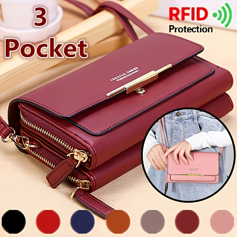 RFID Blocking Crossbody Bag with Adjustable Strap - Purse, Zipper Closure, Golden-Tone Hardware - Lightweight Everyday Messenger Bag for Women & Men, Valentine's Gift ( Burgundy/Black/Pink/Red/Green/Blue/Gray) - Working, Trav