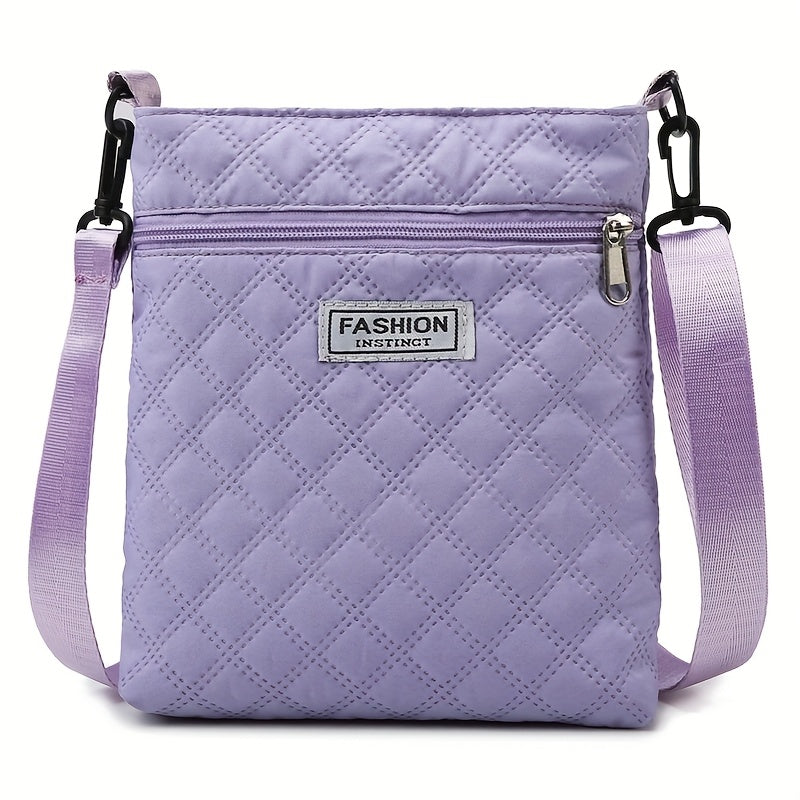 Perfect Lily Women'S Vintage Quilted Shoulder Bag - Adjustable Strap, Lightweight Nylon Crossbody with Zipper Closure, Multiple Compartments for Daily Commute, Shopping & Gym, White with Red Accents, Crossbody Purse, Everyday