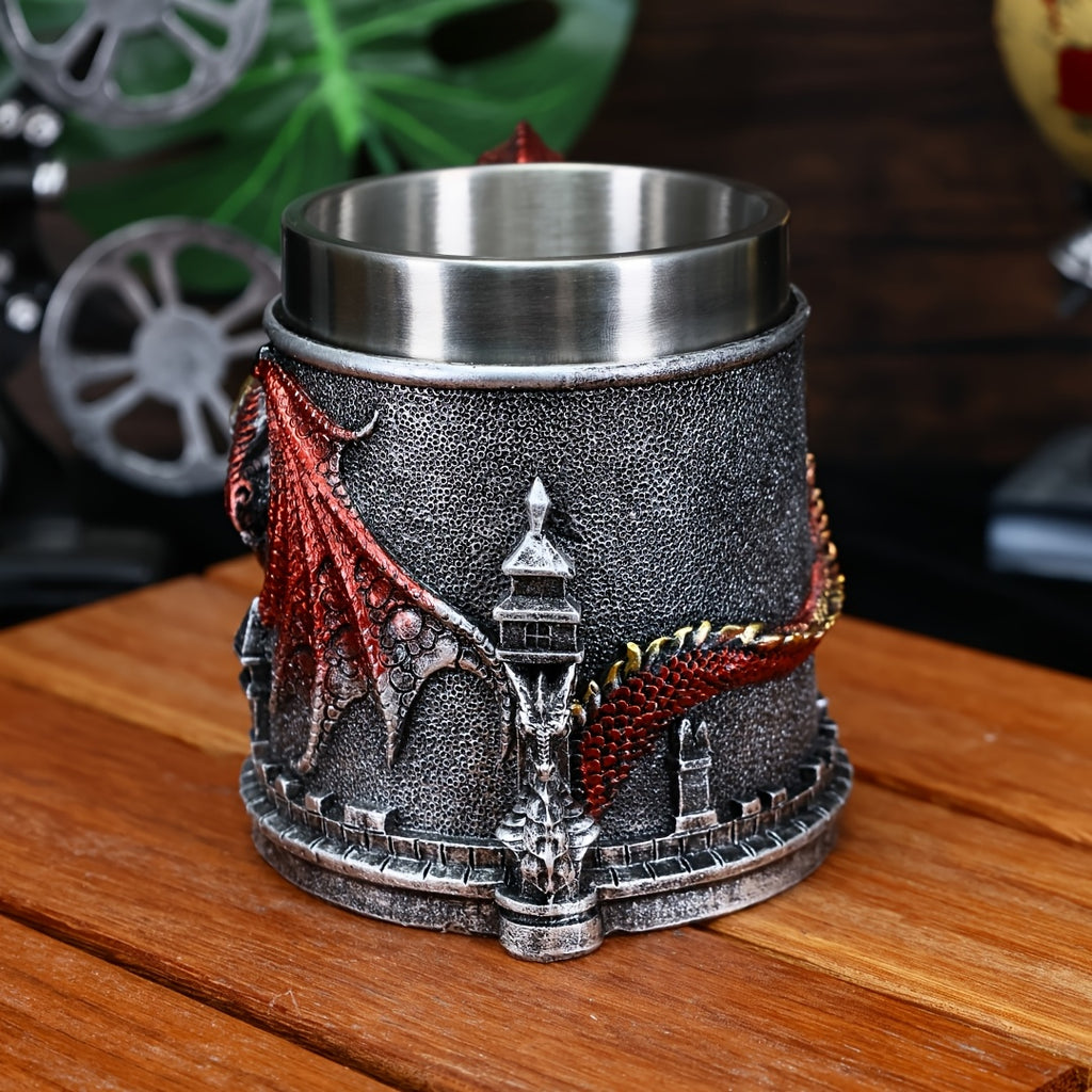 15.2oz Insulated Stainless Steel Dragon-Shaped Coffee Mug - 1pc Reusable Cup with Polka Dots - Hand Wash Only, Ideal for Christmas, Halloween, Easter, Hanukkah, Thanksgiving Gifts