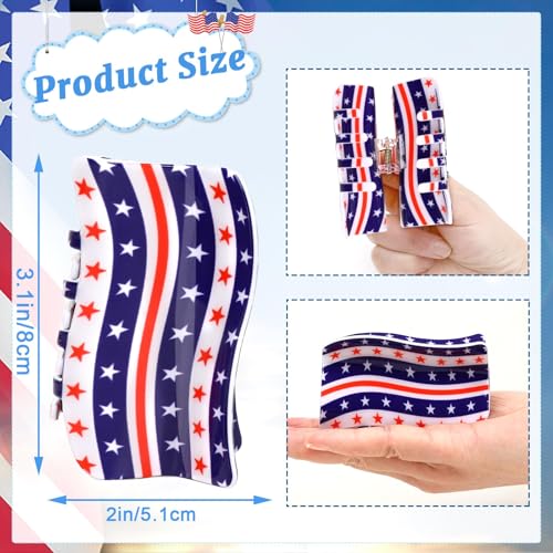 3Pcs American Flag Shaped Claw Clips USA Patriotic 4th Of July Design Hair Accessories Red White And Blue Hair Clips For Independence Day Veterans' Day -Give A Family Hair Clip As A Gift