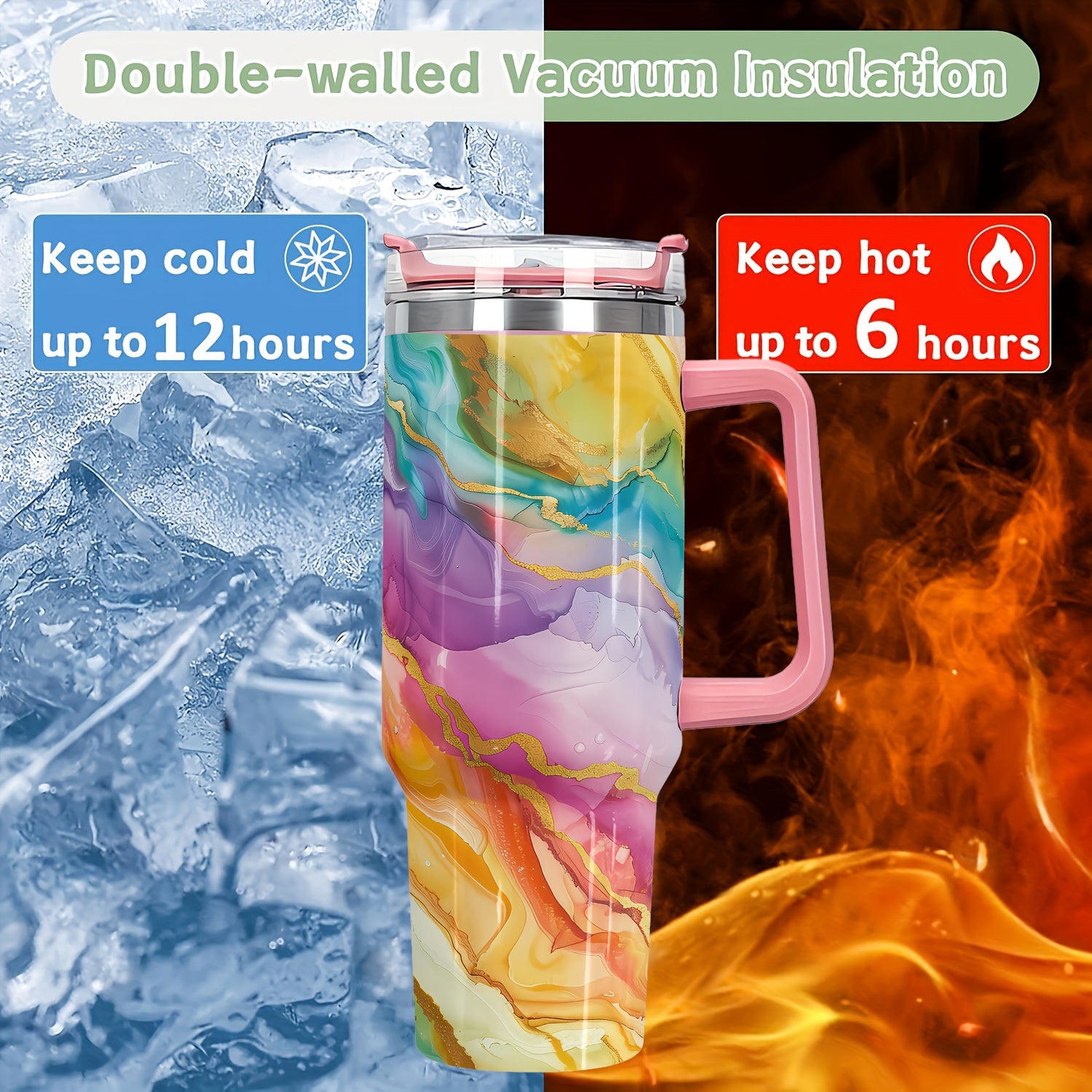 40oz MISVAN Stainless Steel Tumbler with Sliding Lid – Vibrant Gradient Color Pattern, BPA-Free, Break-Resistant, Reusable Oval Cup for Hot & Cold Beverages, Perfect Gift for Easter, Hanukkah, Arbor Day, Thanksgiving, and M