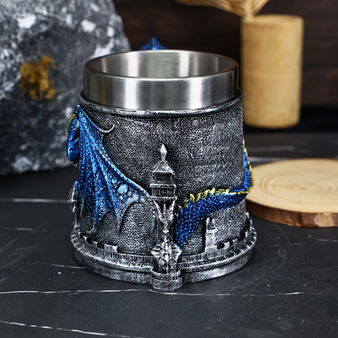 15.2oz Insulated Stainless Steel Dragon-Shaped Coffee Mug - 1pc Reusable Cup with Polka Dots - Hand Wash Only, Ideal for Christmas, Halloween, Easter, Hanukkah, Thanksgiving Gifts