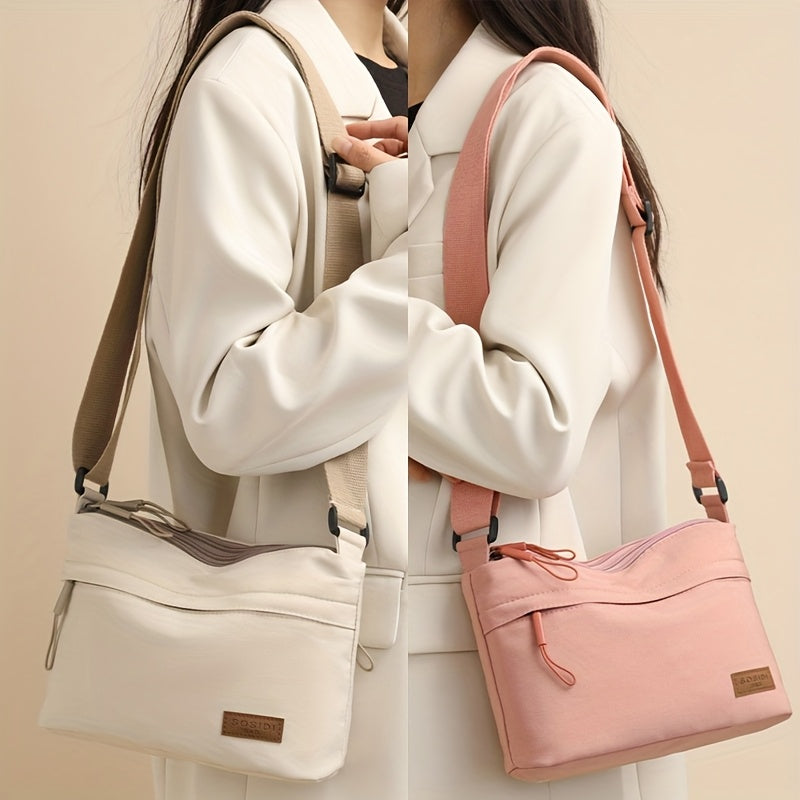 Women's Minimalist Nylon Crossbody Bag - Multi-Functional Adjustable Strap, Zipper Closure & Spacious Interior for Casual & Professional Use - Durable Polyester Lining - Grey/Beige/Pink/Black, Stylish Accessory, Sturdy Constr