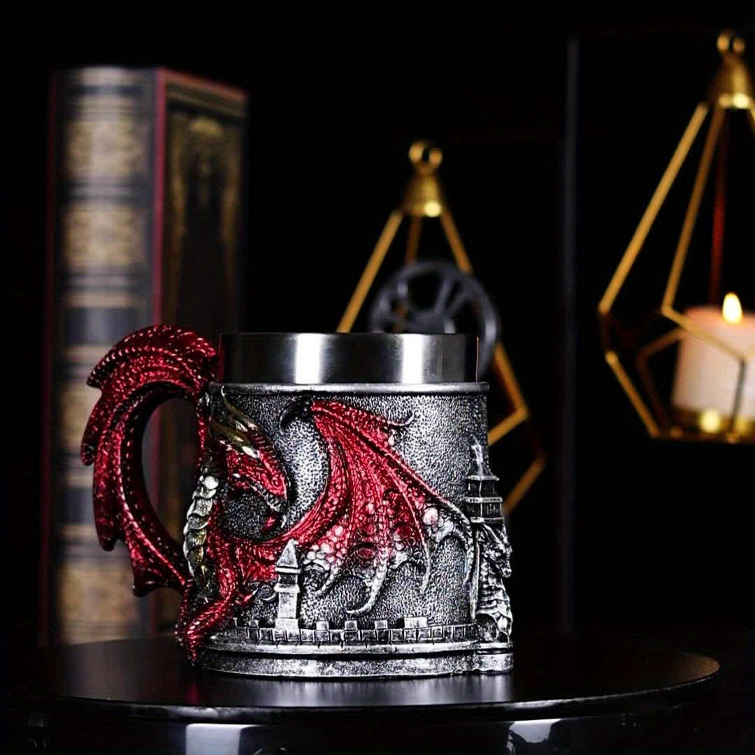 15.2oz Insulated Stainless Steel Dragon-Shaped Coffee Mug - 1pc Reusable Cup with Polka Dots - Hand Wash Only, Ideal for Christmas, Halloween, Easter, Hanukkah, Thanksgiving Gifts