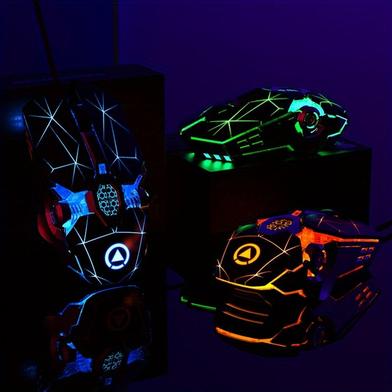 Silvery Carved Wired Mouse for E-Sports Gaming, Silent and Sound Chicken-Eating Mouse Macro for Desktops and Laptops