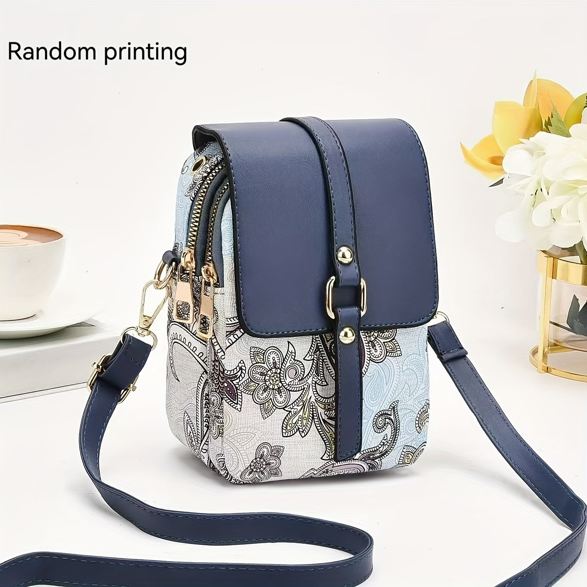 2024 New High-end Light Luxury Print Mini Single Shoulder Crossbody Bag - Small Multi-layer Mobile Phone Bag for Women - Versatile Practical Color