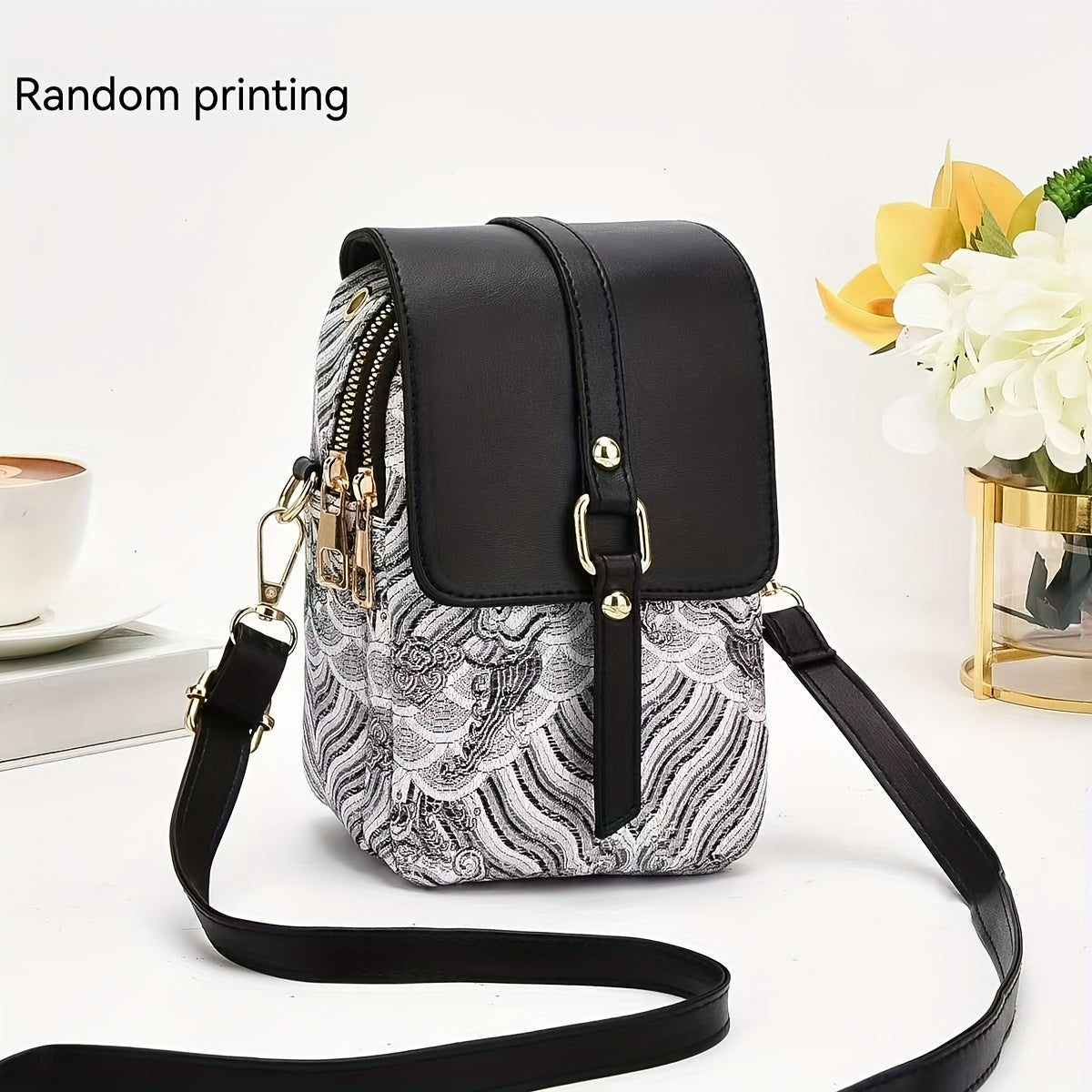 2024 New High-end Light Luxury Print Mini Single Shoulder Crossbody Bag - Small Multi-layer Mobile Phone Bag for Women - Versatile Practical Color