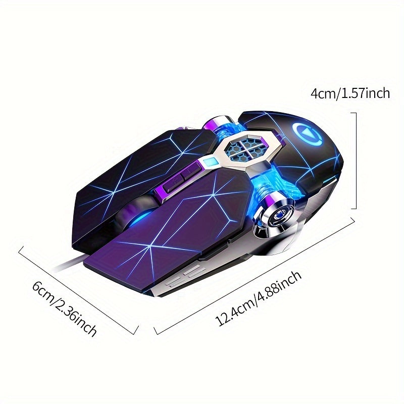 Silvery Carved Wired Mouse for E-Sports Gaming, Silent and Sound Chicken-Eating Mouse Macro for Desktops and Laptops