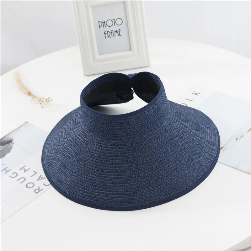 Summer Women's Holiday Beach Hat New Wholesale Ladies Girl Topless Empty Bow Sun Visor Hat Sunshade Protection Straw Hats