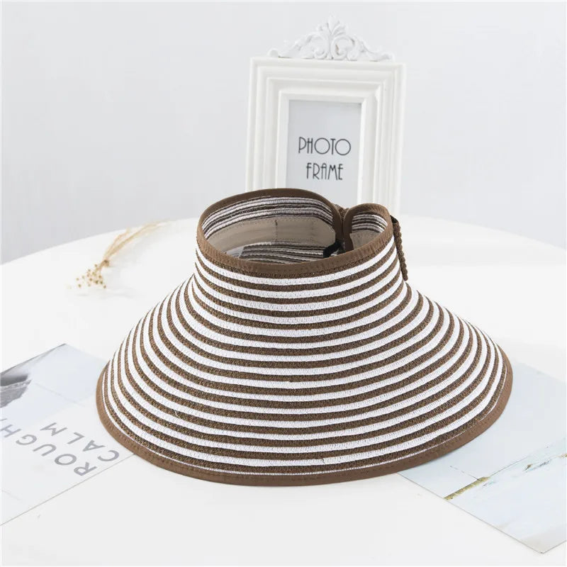 Summer Women's Holiday Beach Hat New Wholesale Ladies Girl Topless Empty Bow Sun Visor Hat Sunshade Protection Straw Hats