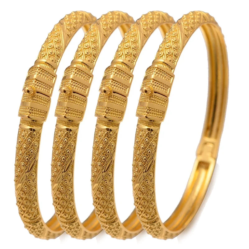 24K Bangles 4Pcs/Set Bracelet Ethiopian Gold Color Bangles For Women Bijoux Femme African Middle East Dubai Halloween Jewelry