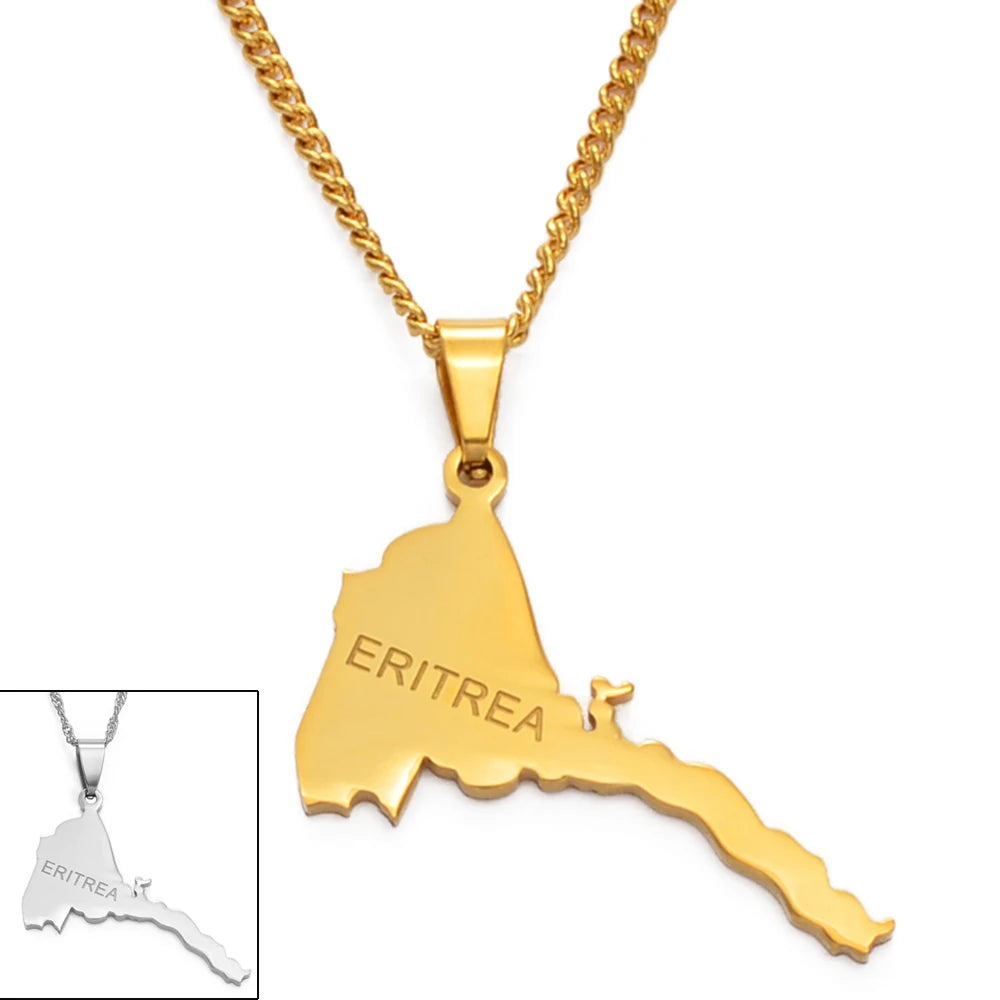 Anniyo Eritrea Map Pendant Necklaces Chain Women Men/Map of Eritrea Gold Color Jewelry African Necklace Ethiopia #050321