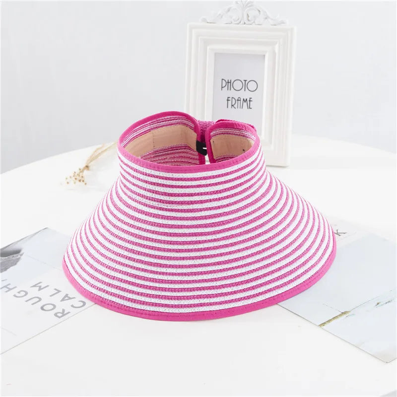 Summer Women's Holiday Beach Hat New Wholesale Ladies Girl Topless Empty Bow Sun Visor Hat Sunshade Protection Straw Hats