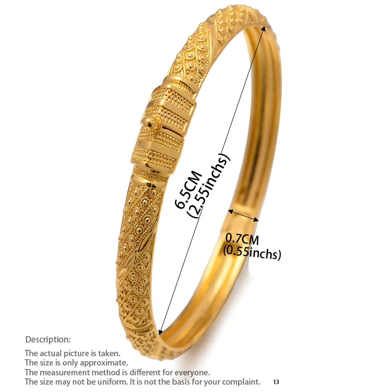 24K Bangles 4Pcs/Set Bracelet Ethiopian Gold Color Bangles For Women Bijoux Femme African Middle East Dubai Halloween Jewelry